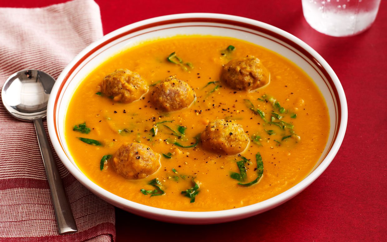 Butternut Squash soup with Turkey Meatballs