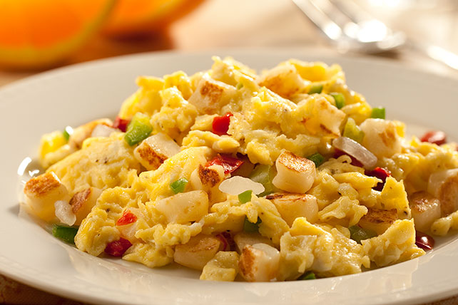 Scrambled Eggs with Minced Vegetables and Breakfast Potatoes