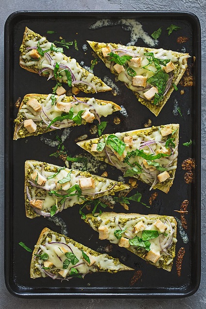 Pesto Chicken Focaccia Bread Pizza