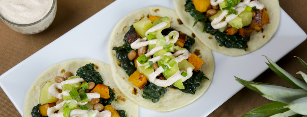 Vegan Pineapple Butternut Squash Tacos with Vegan Chipotle Cream Sauce