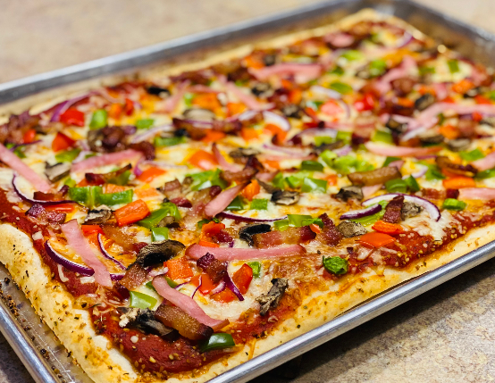 Gluten-Free Canadian Bacon & Veggie Sheet Pan Pizza