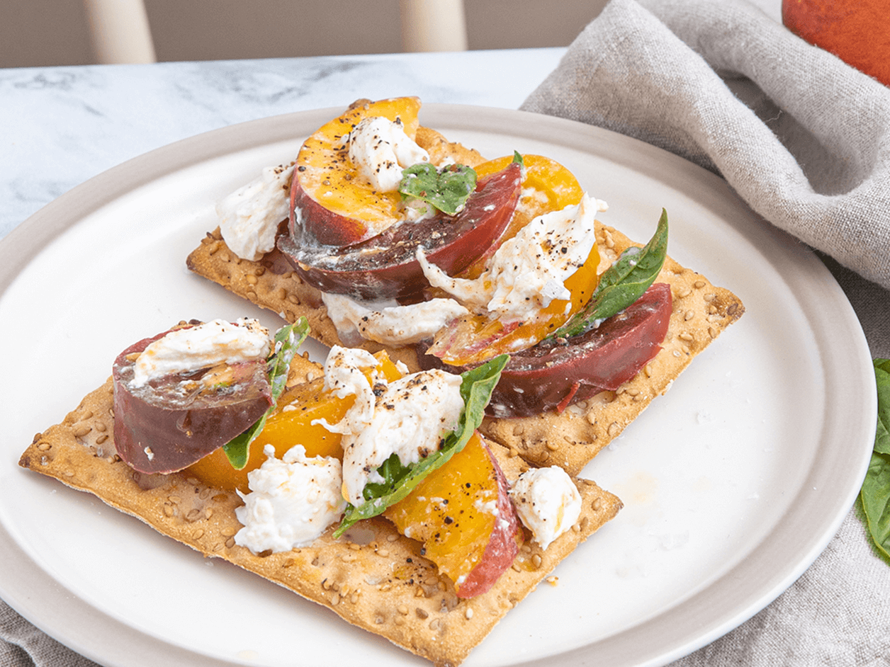 Tomato Peach Burrata Crispbreads