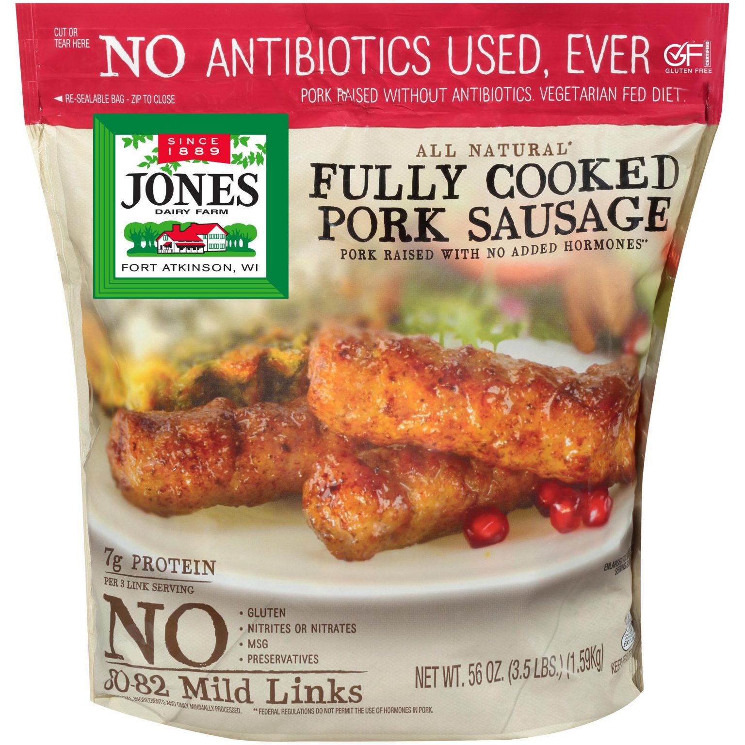 Jones No Antibiotics Ever Pork Sausage Links 56 Oz Bag Eat Gluten Free