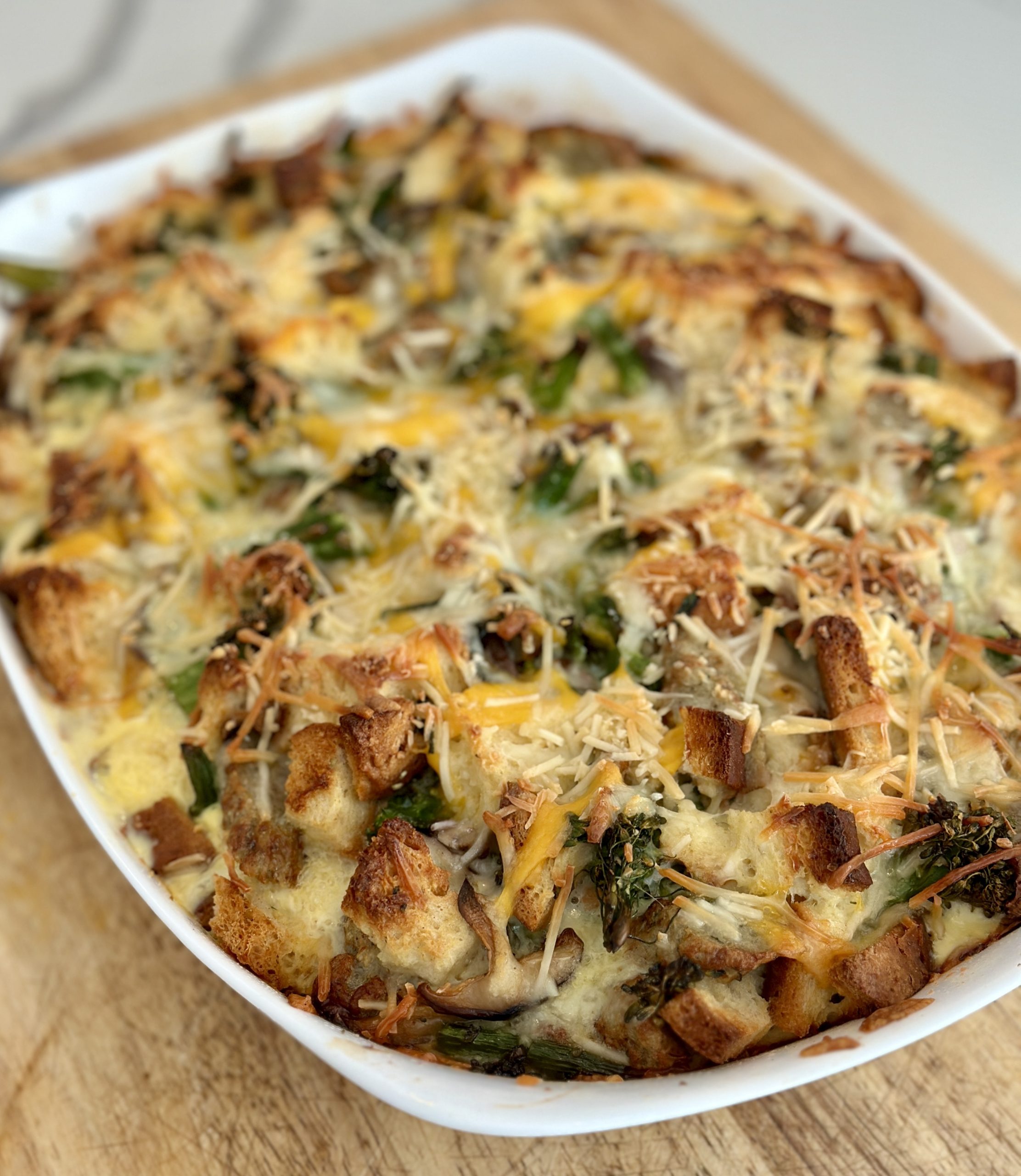 Broccoli, Mushroom, and Chicken Sausage Breakfast Strata