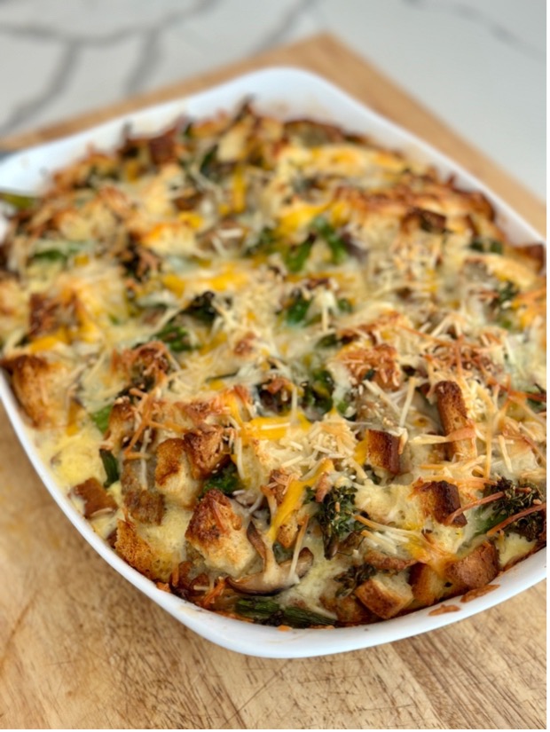 Broccoli, Mushroom and Chicken Sausage Breakfast Strata